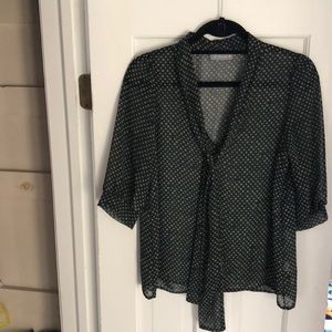 Polka Dot Tie Neck 3/4 Slv Blouse